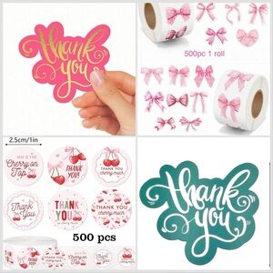Thank You Cards and Stickers Rolls Ribbon and Cherry